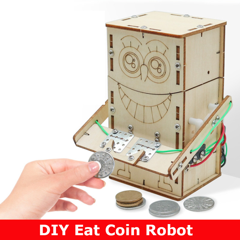 Kids Education Money - Houten elektrisch aangedreven eetmuntrobot DIY-modellen en