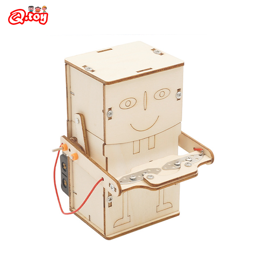 Kids Education Money - Houten elektrisch aangedreven eetmuntrobot DIY-modellen en