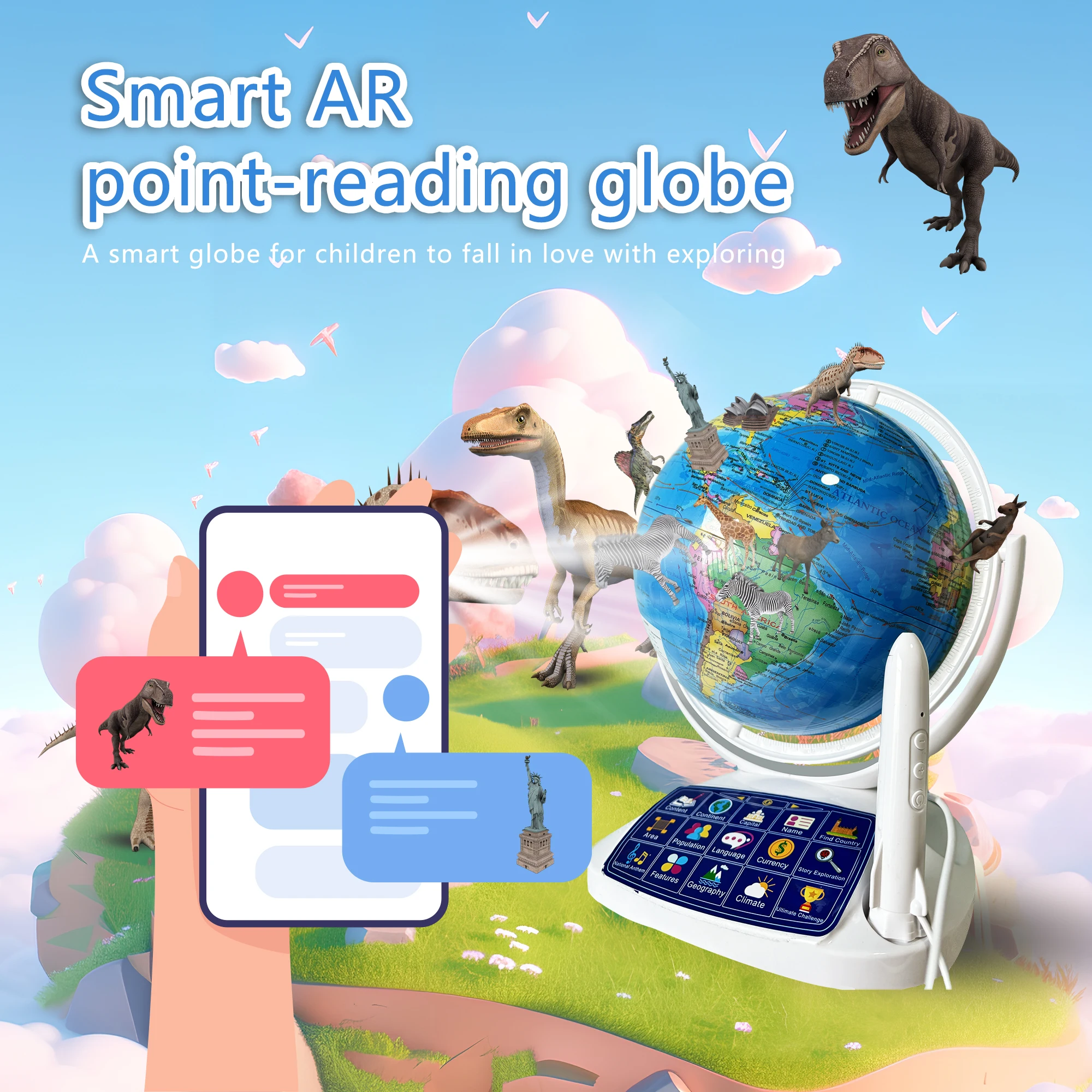 Educational Globe For Kids - Interactieve slimme wereldbol voor kinderen, 3D-puntlees